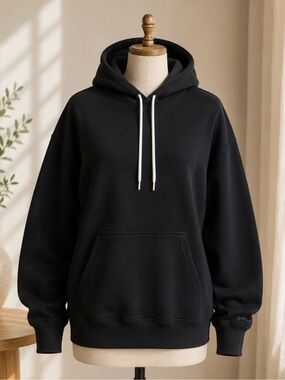 Offline by Aerie Black Crewneck Hoodie with Kangaroo Pocket
